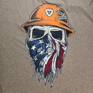 Ariat Rebar Mens 2XL Tall Long Sleeve Work Shirt Tan Skull Flag Graphic VentTEK